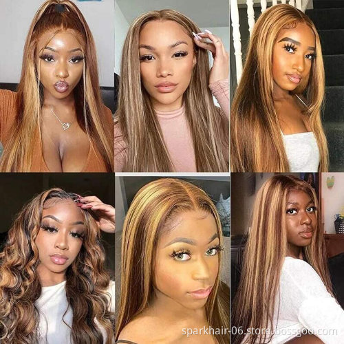 13x4 Pre Plucked Straight Brown and Blonde Highlight Human Hair Wig, Blonde Highlighted Wigs ,Brown Blonde Highlight Human Hair